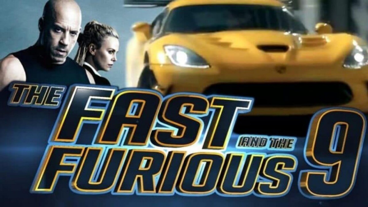 Poster film Fast & Furious 9, dengan beberapa foto karakternya dan mobil yang sangat ikonik.
